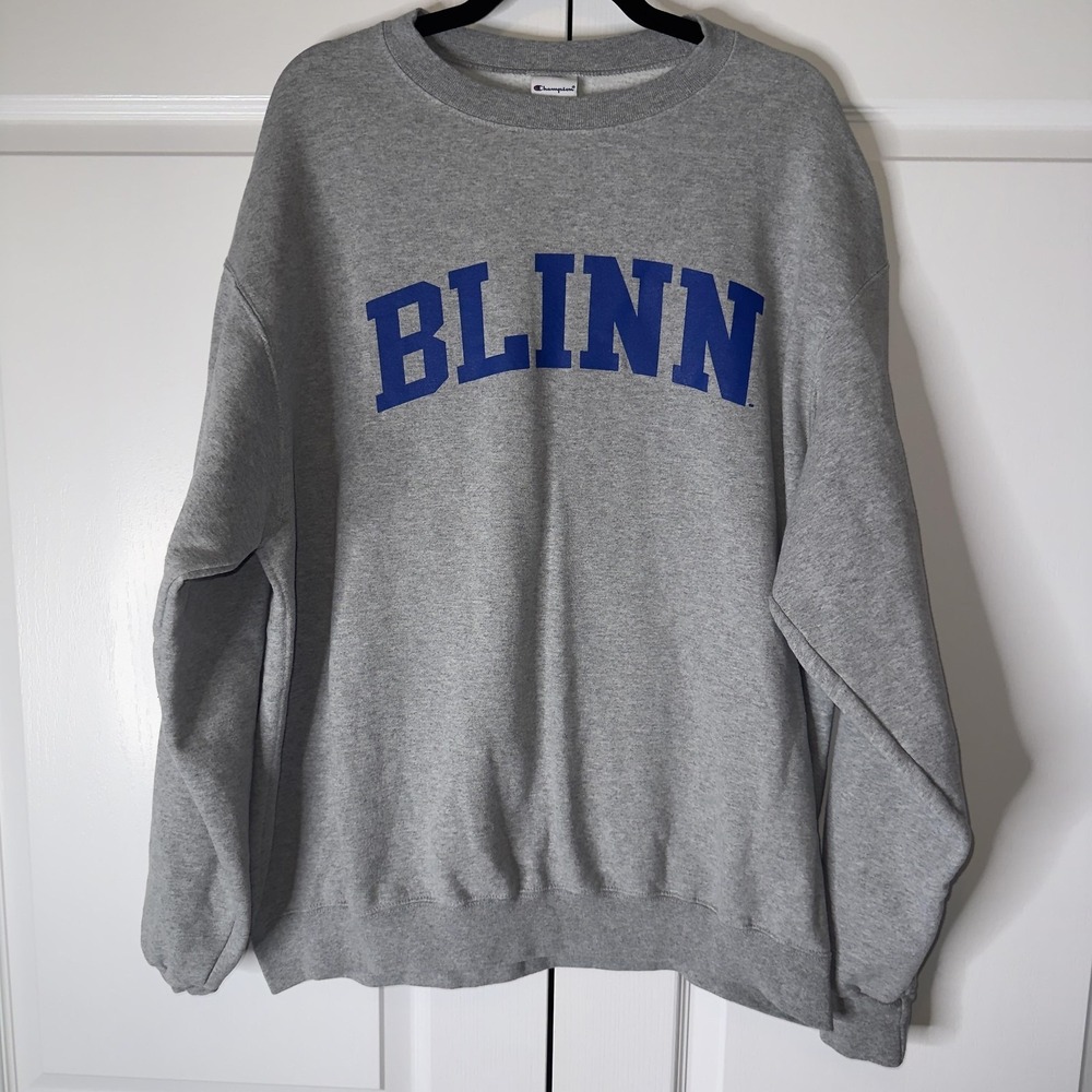 Champion Sweatshirt Mens XL Gray BLINN College Graphic Fleece Crewneck Pullover